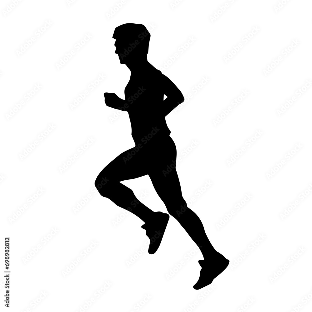 Silhouette of a sporty man doing jogging. Silhouette of a man in pose of healthy running.