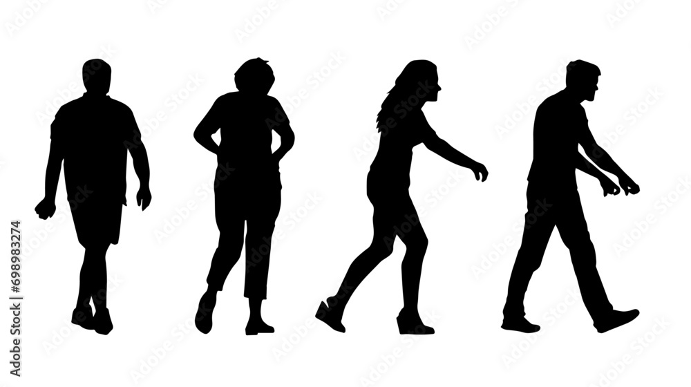 Silhouette group of people walking.