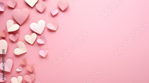 Valentine's Day background with pink and white paper hearts. Love and romance.
