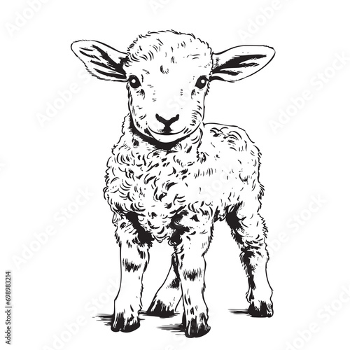 Farm cute lamb standing hand drawn sketch Vector illustration animals
