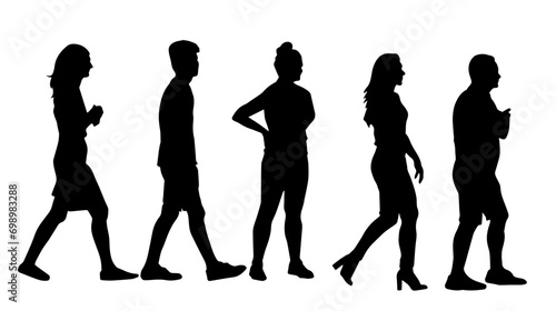 Silhouette group of people walking.