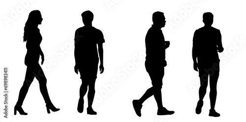 Silhouette group of people walking. People crowd silluette.