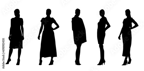 Silhouette group of fashionable slim female models.