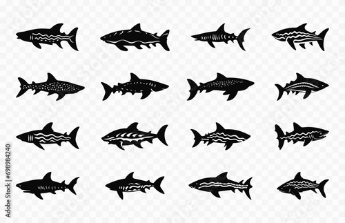 Zebra shark black silhouette set, Sharks silhouettes Vector