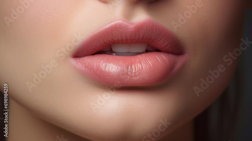 Closeup of beautiful lips and skin of woman with no makeup 