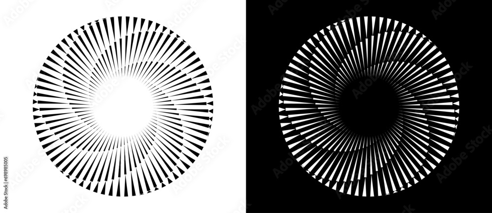 Abstract background with lines in circle. Art design spiral as logo or icon. A black figure on a white background and an equally white figure on the black side. - obrazy, fototapety, plakaty 