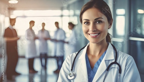 Doctor posing in Hospital - Medical Professional in Medic Environment - Banner with space for copy