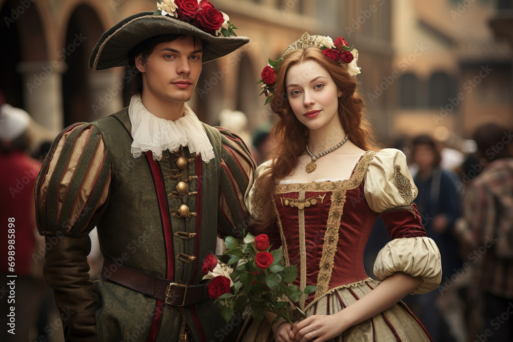 Fototapeta premium People dressed in historical-themed carnival costumes