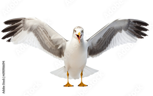 Tranquil Seagull Gliding Through Azure Skies Isolated on Transparent Background PNG.