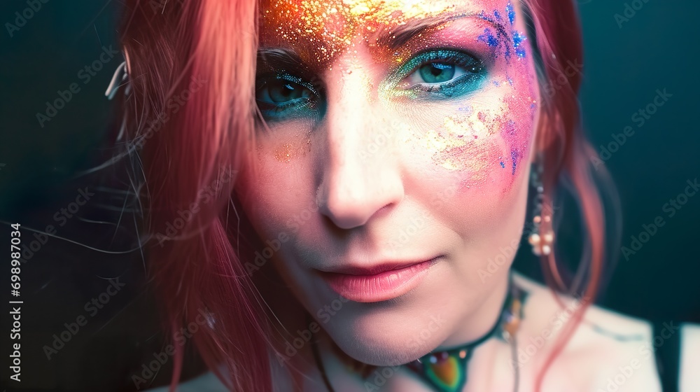 bold beauty: woman with artistic makeup and ared hair bold beauty: woman with artistic makeup and ared hair