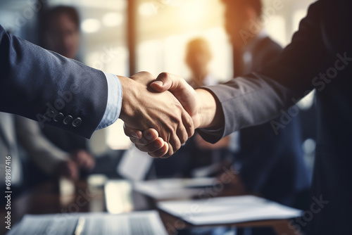 Businessmen making handshake with partner, greeting, dealing, merger and acquisition, business joint venture concept, for business photo