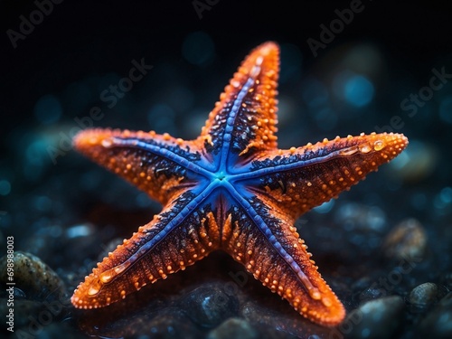 blue starfish on black background © Dhanushka