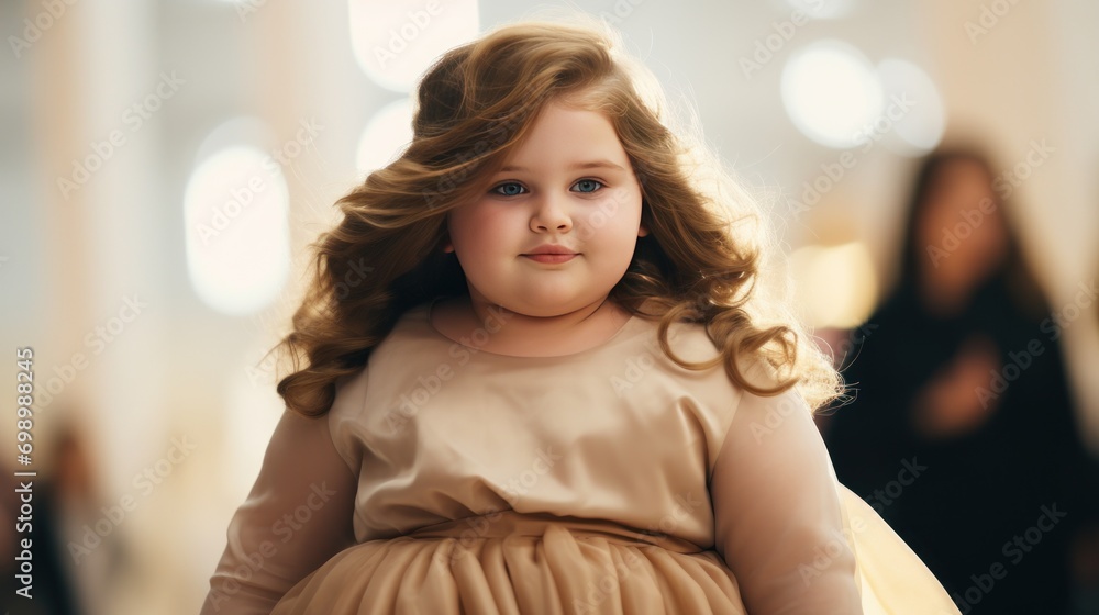 Cute chubby girl walks the runway by Nina Hamnett. Delicate golden stroke details. Cute chubby girl walks the runway by Nina Hamnett. Delicate golden stroke details.