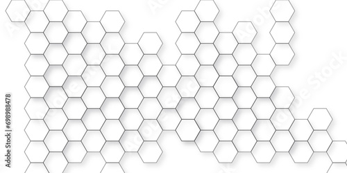 Background with hexagons . Abstract background with lines . white texture background . hexagon abstract background. Surface polygon pattern with glowing hexagon paper texture and futuristic business. © armans
