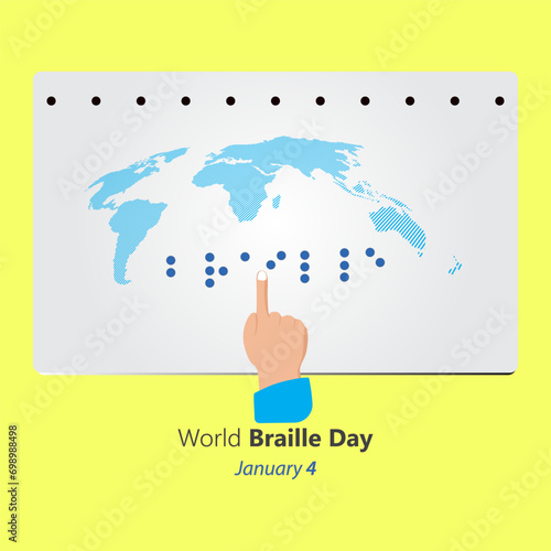 World Braille Day is celebrated on January 4 with text World Braille Day made by the braille alphabet. vector, illustration.