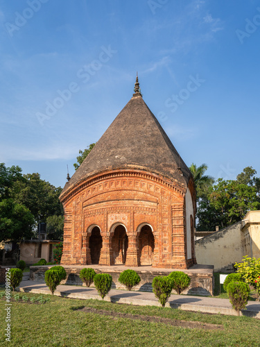 Vertical view of ancient terracotta Chauchala Chhota Govinda temple, Puthia, Bangladesh photo