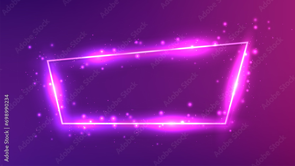 Obraz premium Neon trapezoid frame with shining effects and sparkles
