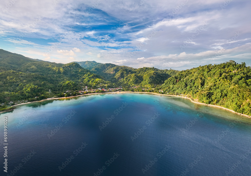 Aerial View of Aboru Village in Haruku Island, Central Maluku, Indonesia