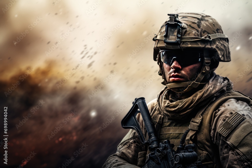 Portrait of a Modern Soldier during the military operation Portrait of a Modern Soldier during the military operation