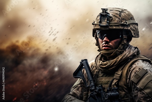 Portrait of a Modern Soldier during the military operation © YouraPechkin