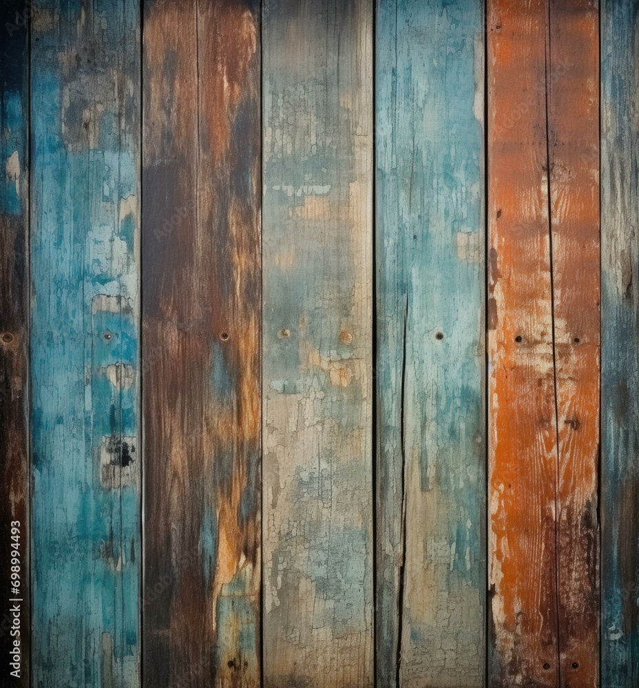 Aged wooden planks with weathered paint, creating a rustic backdrop. Generative AI. Aged wooden planks with weathered paint, creating a rustic backdrop. Generative AI.