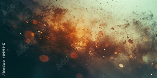 .A Fire in the Middle of a Dark Background, depicts a striking contrast of a bright flame against a dark backdrop.Abstract film texture background with grain dust and explosion 