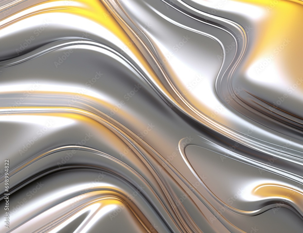 Fototapeta premium A dynamic metallic background with silver and gold waves, creating a modern aesthetic. Generative AI.