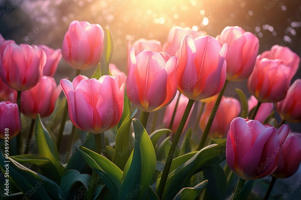 Radiant Majestic blossom tulips. Summer nature plant. Generate Ai