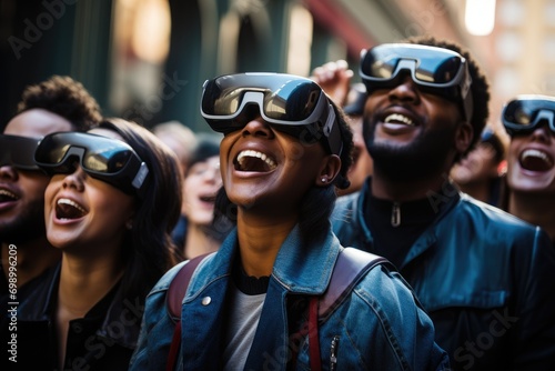 Amsterdam Roots Open Air, a cultural festival held annually on the streets of Amsterdam, A crowd of people wearing augmented reality glasses, AI Generated