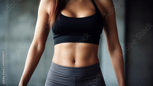 closed up waist of strong woman,wear fitness cloth © Denis