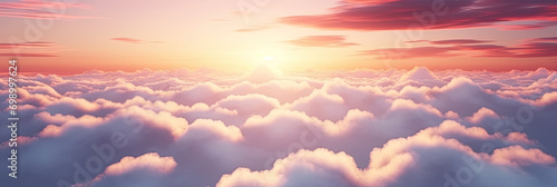 a view of a sunset over a cloud filled sky with a plane flying in the distance. Sunset, sunrise, sky with clouds at twilight, 