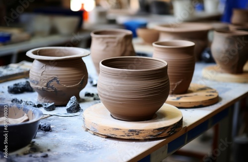 Making pot workshop. Ceramic sculpture. Generate Ai © juliars