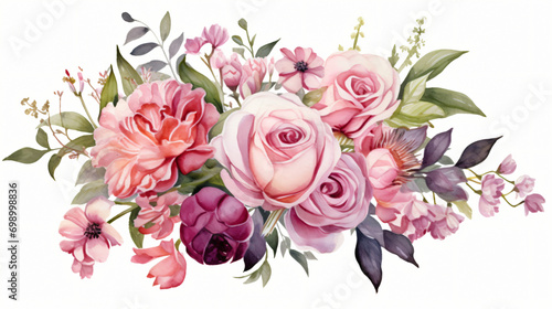 Bouquet composition watercolor on white background