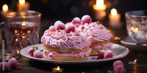 Valentine s day pink pie with pink and magenta decoration