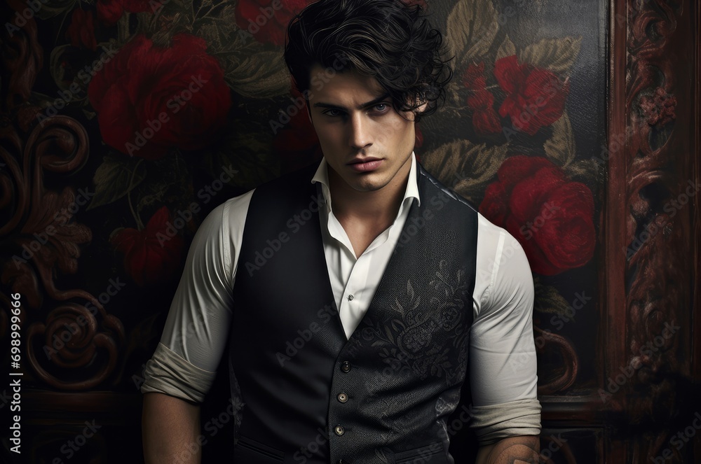 Fototapeta premium Edgy male fashion street photo. Man summer adult lifestyle. Generate Ai