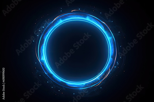 blue circle light frame on black background.Blue light effects on round placeholder for your text on dark background.a blue glowing circle.for futuristic or technology-themed designs.