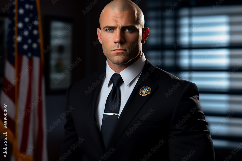 Fototapeta premium Serious police man american army general soldier CIA made with Ai generative technology