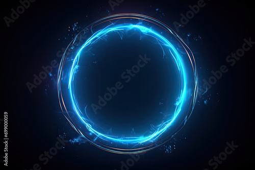 blue circle light frame on black background.Blue light effects on round placeholder for your text on dark background.a blue glowing circle.for futuristic or technology-themed designs. photo