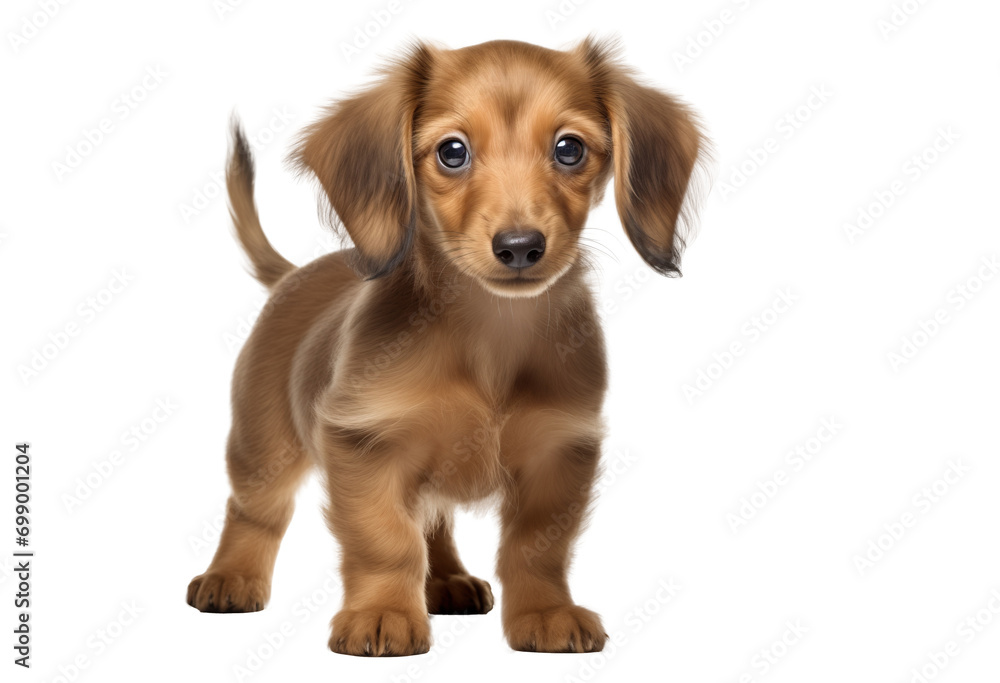 adorable teckel puppy dog on transparent background - obrazy, fototapety, plakaty 
