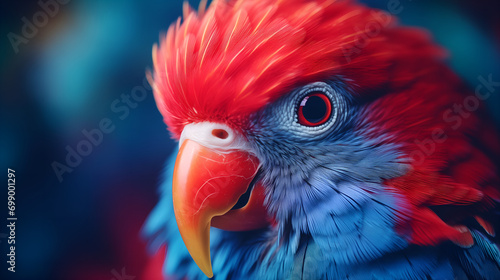 close up of a red and yellow macaw