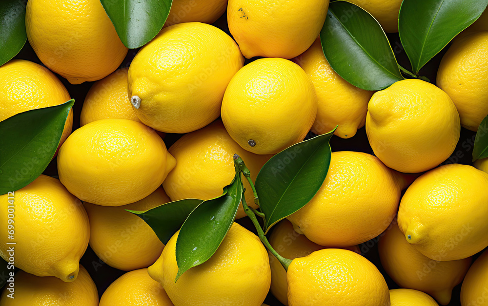 fresh lemons, Lots of yellow Lemons  background, Colorful Display Of Lemons In Market