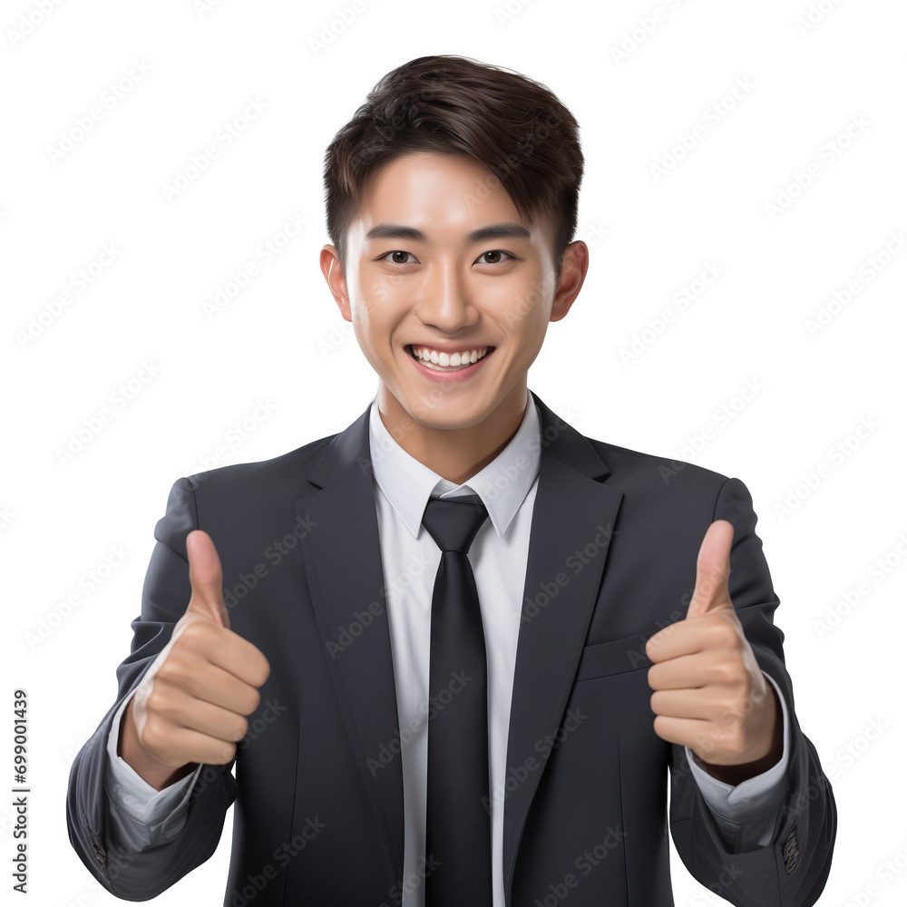 smiling young asian businessman shows thumbs up isolated on transparent background smiling young asian businessman shows thumbs up isolated on transparent background
