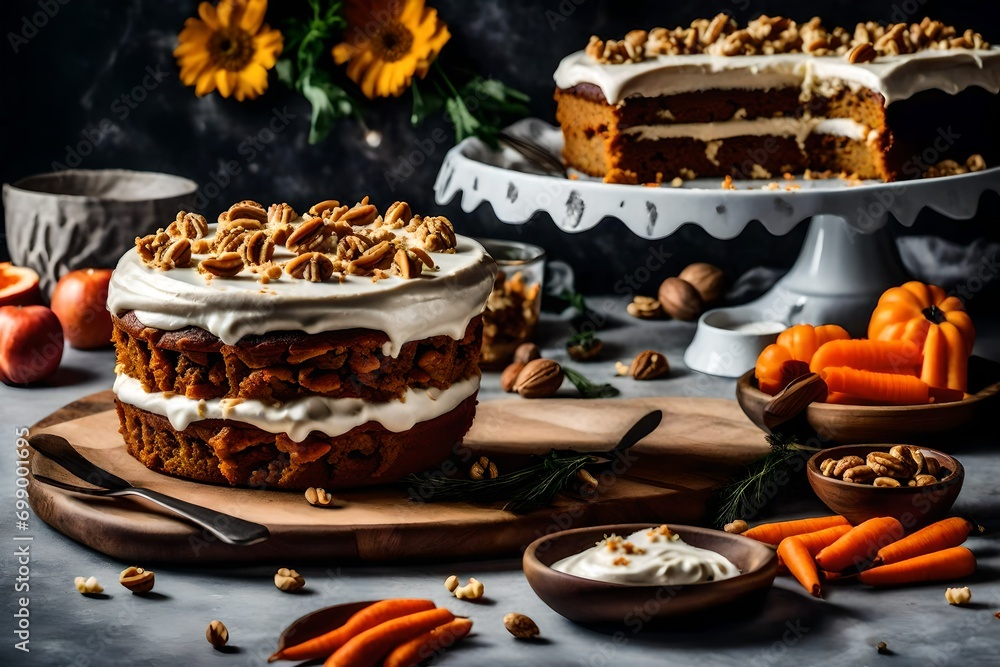 vegan walnuts carrot cake with cashew cream frosting