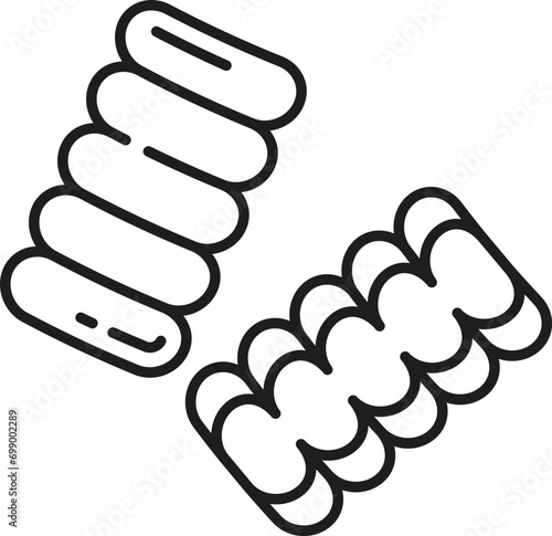 Riccioli pasta type isolated outline icon. Vector homemade pasta, italian cuisine food, rolled fresh fettuccine of wheat dough