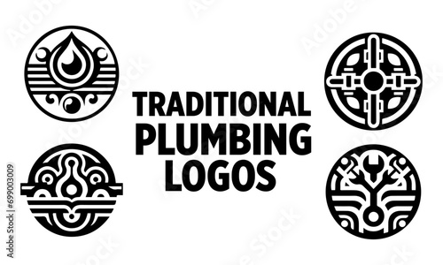 trditional detailed plumbing vectorized logo black and white , plumbing icons or logos
