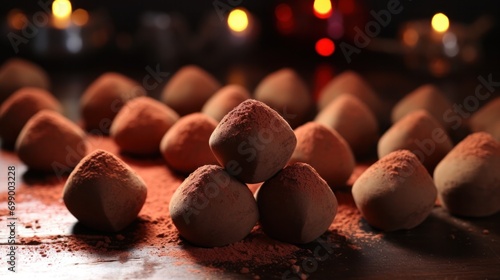 delicious homemade heart-shaped chocolate truffles. photo