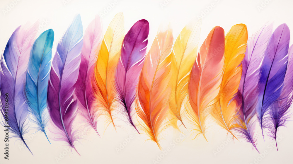 set of feathers isolated on white background. Hand Drawn Watercolour Feathers . Hand drawn illustration -.Watercolor feathers collection. Aquarelle boho set.greeting cards, posters, prints - obrazy, fototapety, plakaty 