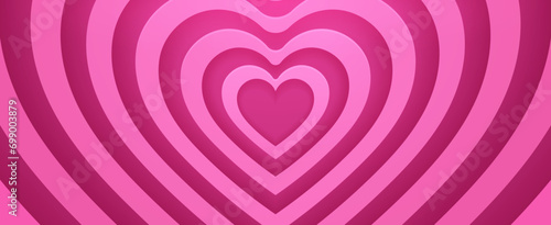 Psychedelic love heart tunnel background. Vibrant vector frame or backdrop pulsates with kaleidoscopic of pink hues, creating a mesmerizing visual journey through swirling, whimsical hypnotic patterns