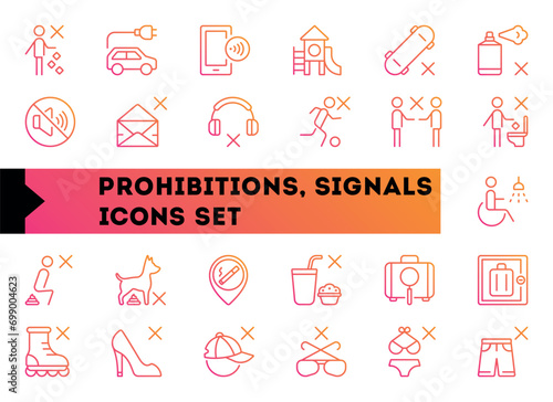 Prohibitions and Signals Set Icon gradient red