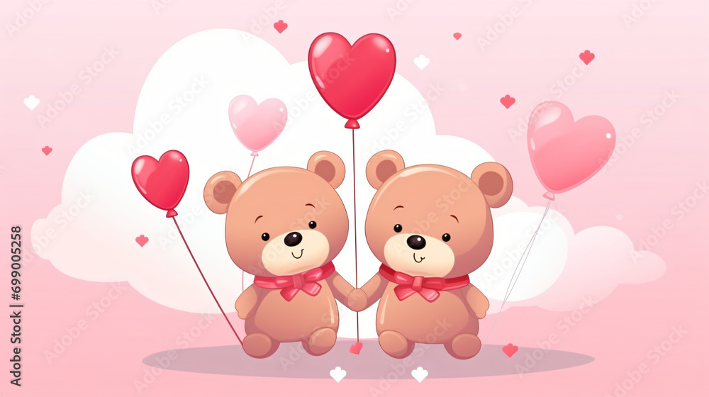 Cute Valentine teddy bear couple cartoon character